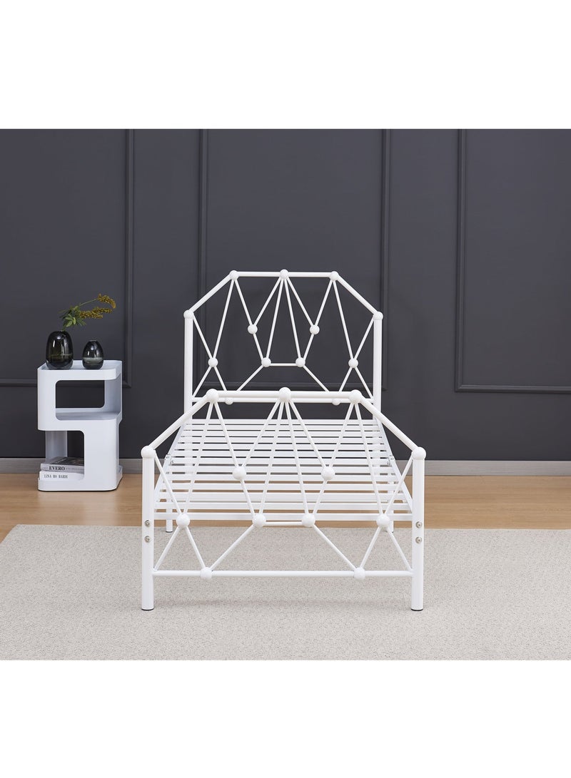 NZONE STORE Luxury Modern Geometric Metal Single Bed Frame with Decorative Steel Headboard & Footboard – 190 × 90 cm – Overall Height 90 cm - Image 3